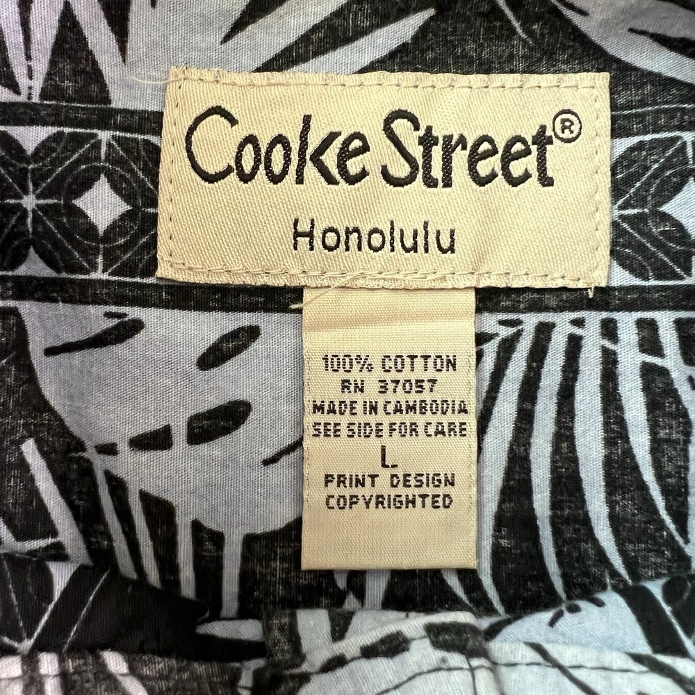 COOKE STREET Shirt Mens Size L Short Sleeve Hawaiian Black Lt Blue Floral Button - Picture 2 of 10